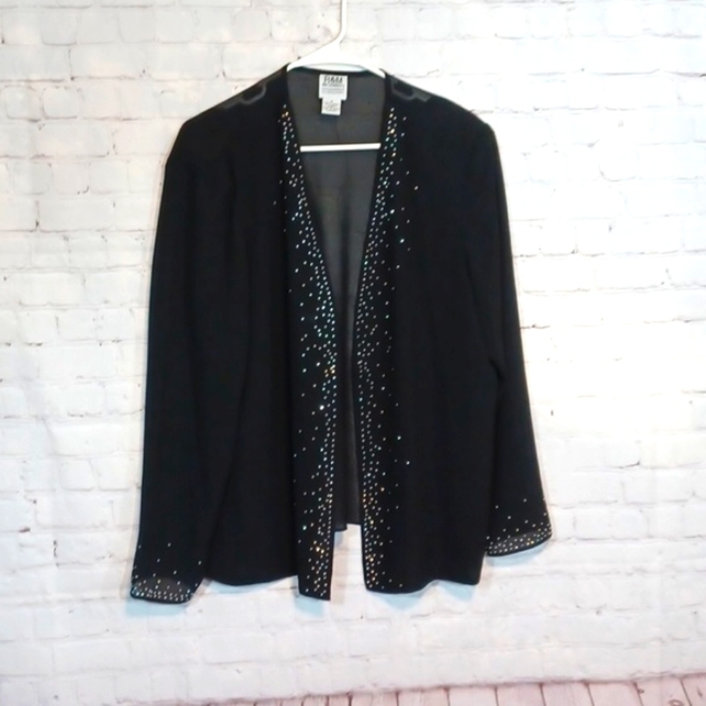 KarenWong Vintage Woman's  Black Mesh Sparkle CoverTop‎ XL 16